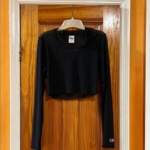 Champion Women's Black Long Sleeve Mesh See Through Cropped Knit Top Size S